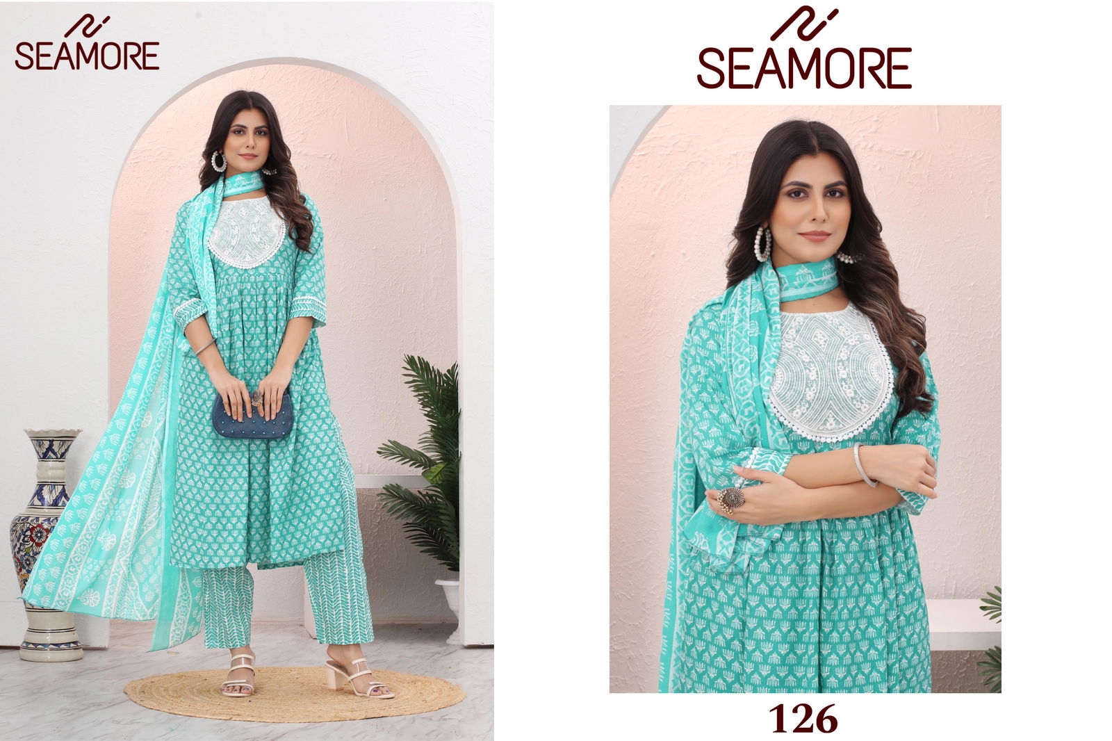 Jogeshwari Wear By SEAMORE Women Kurta Pant With Dupatta Wholesale Online